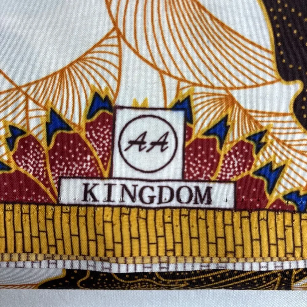 African Wax Fabric/ AA Kingdom - Green, Dark Orange, Dark  Brown Floral 46